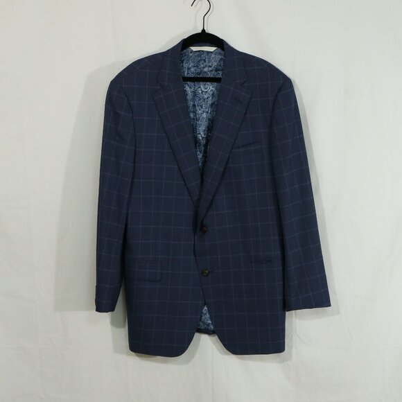Samuelsohn Men’s 42L Sport Coat Blazer Blue Windowpane Super 130’s Wool Canada - Picture 1 of 9